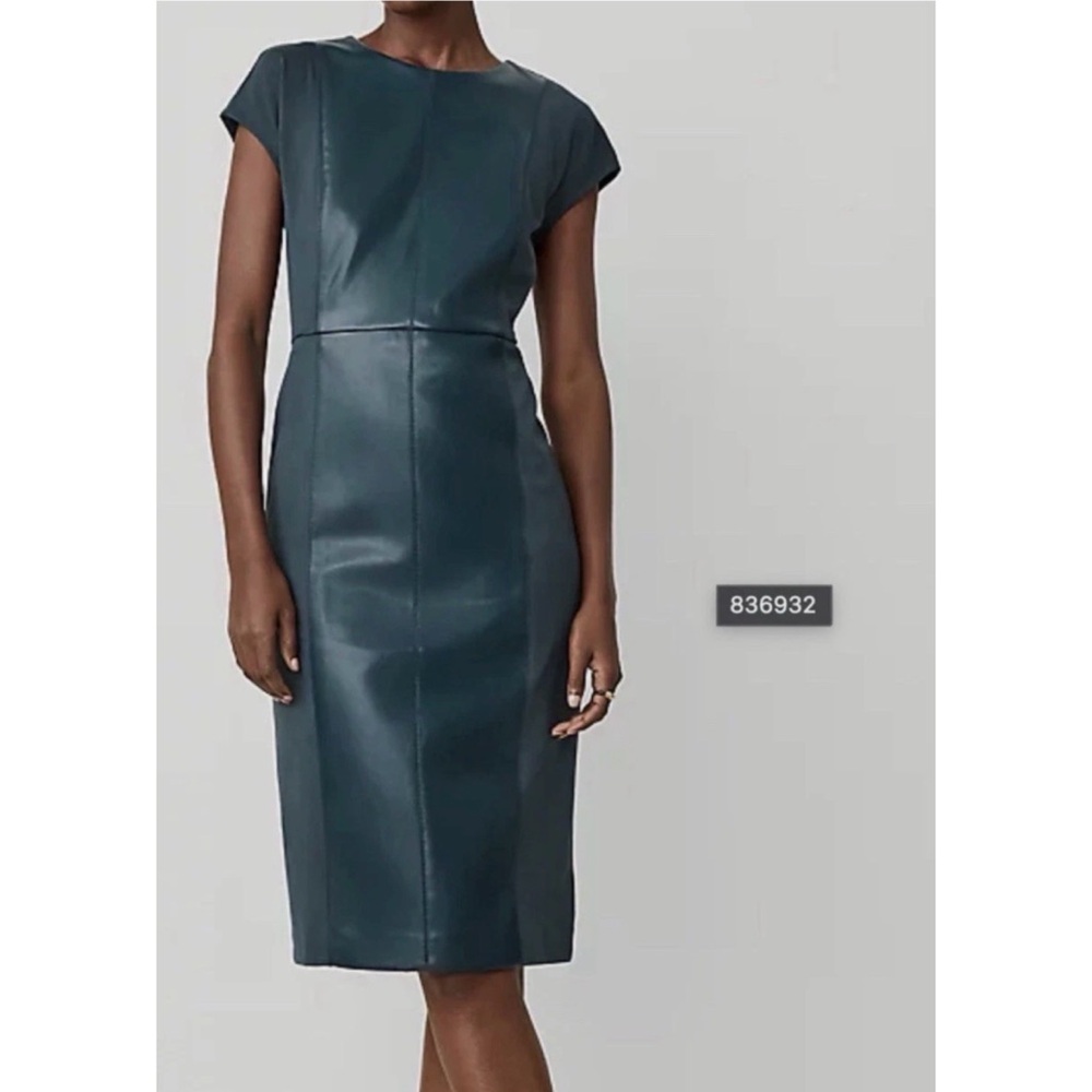Ann Taylor Faux Leather Sheath Dress in Deep Green